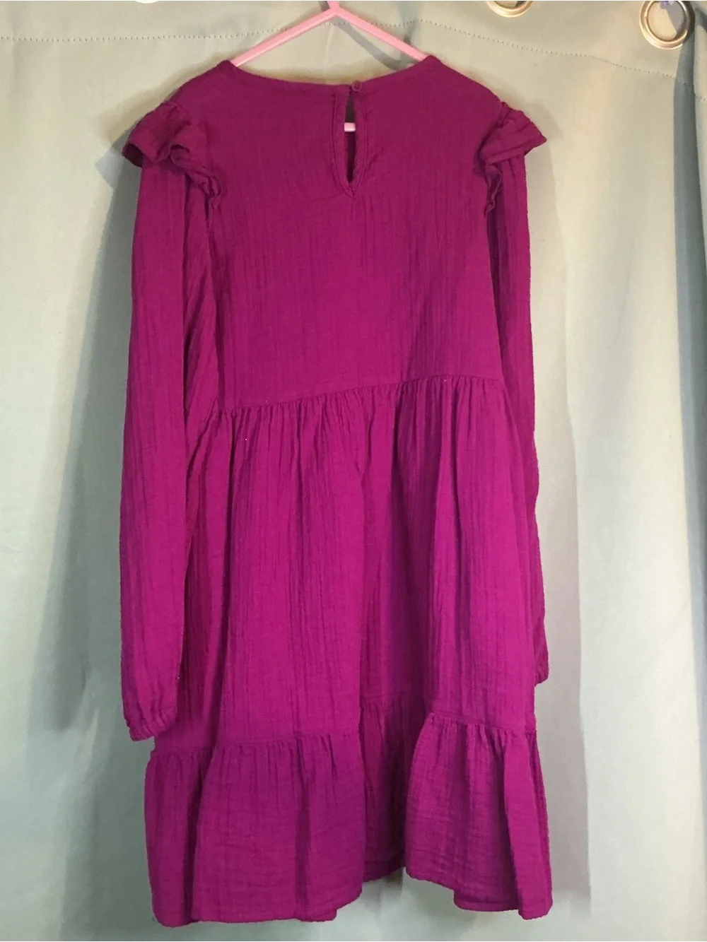 Cat & Jack Girls' Magenta Long Sleeve Embroidered Tiered Dress